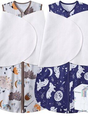 Baby Sleep Sack Swaddle Blanket Set of 2 | Adjustable 3-Way Wrap | 100% Cotton R